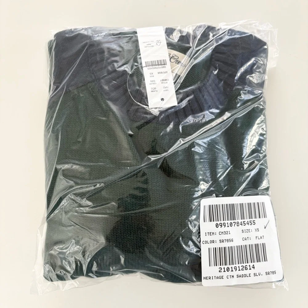 NWT J. Crew Heritage Cotton Sweater Colorblock Green Navy Blue